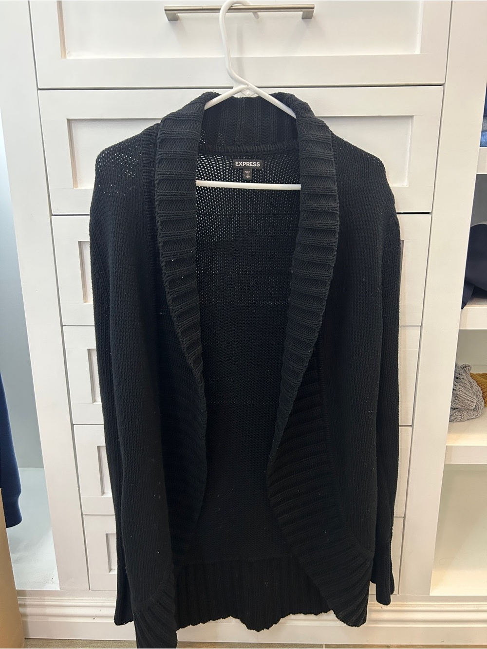 Express Black Open-Front Ribbed Shawl Collar Cardigan